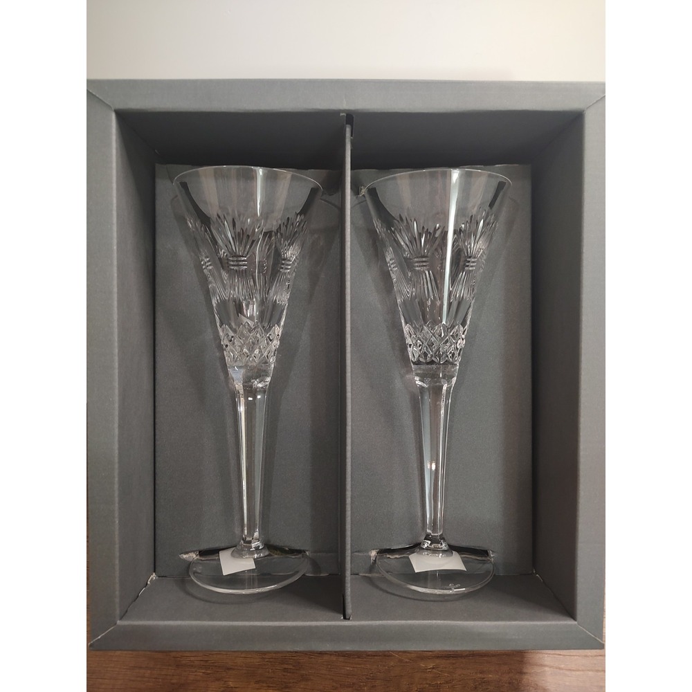 Vtg Waterford Crystal Millennium Collection Happiness Set Toasting Flutes In Box